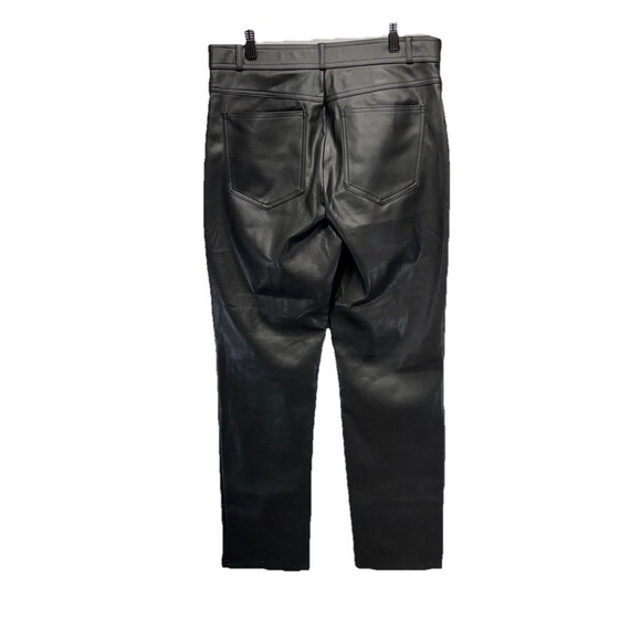 Stradivarius Black Faux Leather Pants High Rise Straight Leg Back Pockets Size 8 - Picture 3 of 11